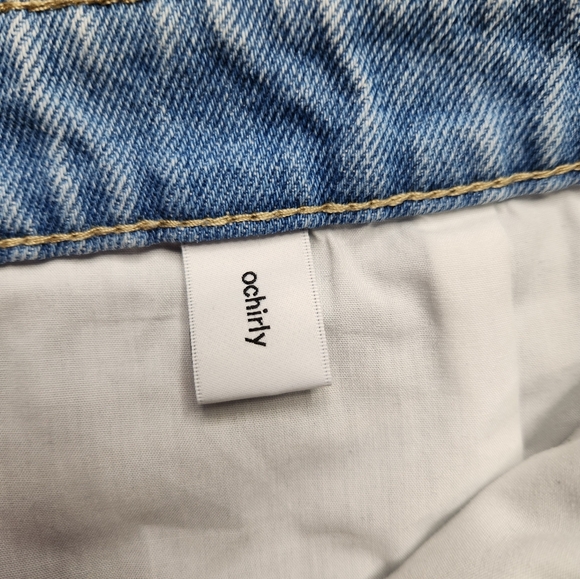 5/$15 Ochirly Asymetrical Denim Lace Pearl Beaded Jean Skirt - Picture 8 of 12